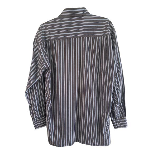 Ermenegildo Zegna Dress Shirt Men's XL Brown Blue Stripe 100% Cotton Business - Picture 3 of 10